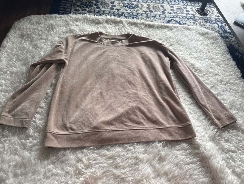 J. Jill Women's Tan‎ Velour Crew Neck Long Sleeve Pullover Sweatshirt